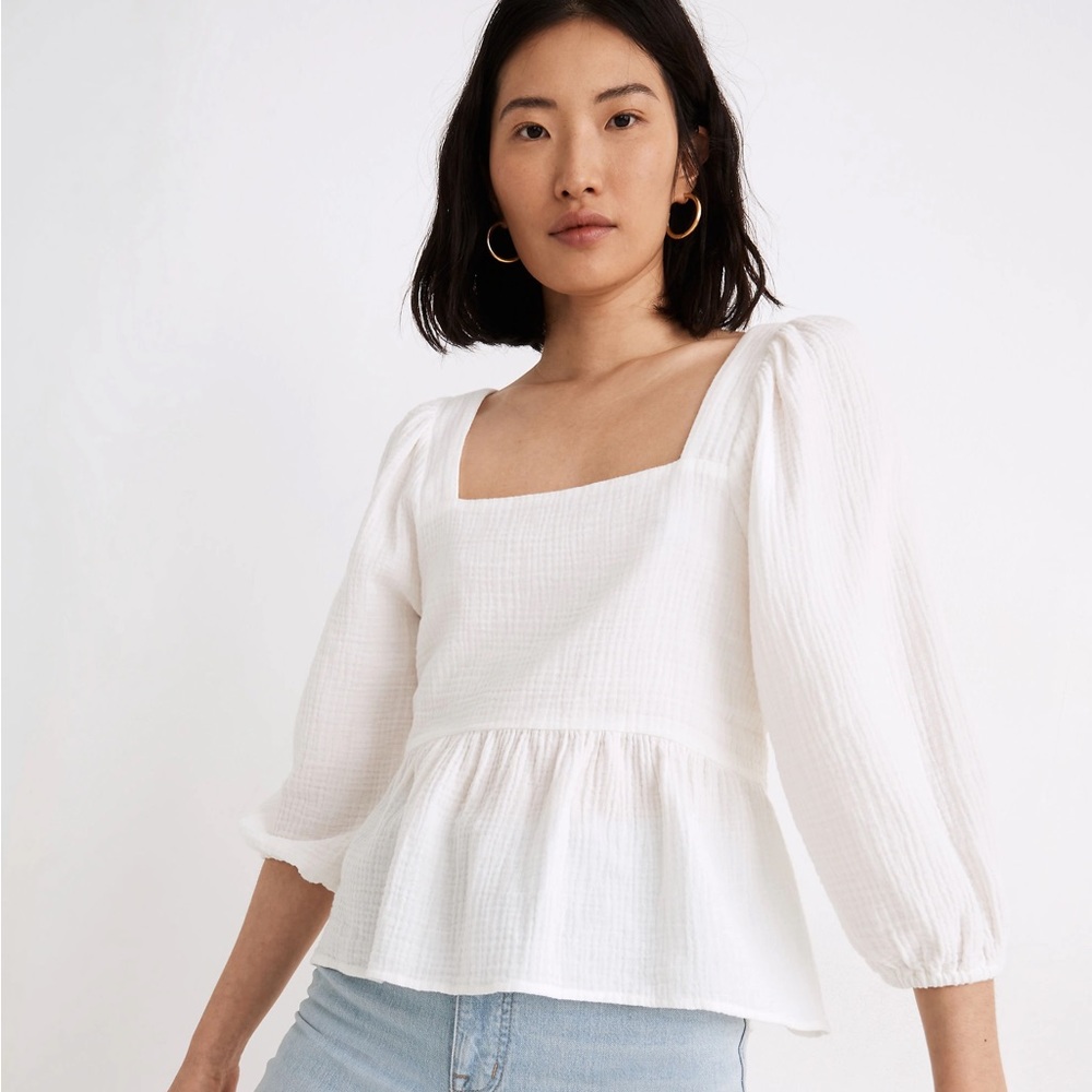 Madewell Lightspun Puff-Sleeve Peplum Top